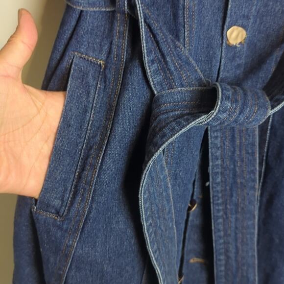 NWOT L'atiste Trench Jean Jacket Abstract Buttons Puff Sleeves Women's Medium - Picture 8 of 13